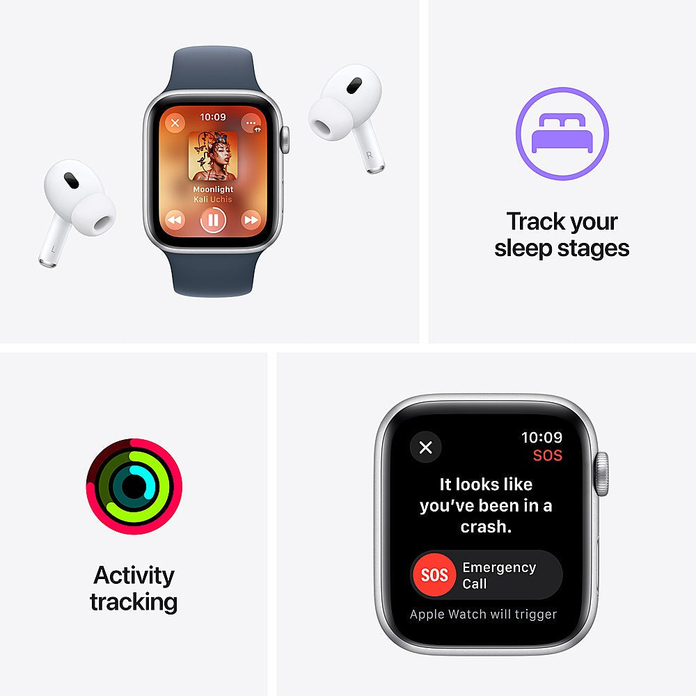 Apple Watch SE 2nd Generation (GPS + Cellular) 44mm Silver Aluminum Case with Storm Blue Sport Band S/M - MRHE3LL/A - Image 8