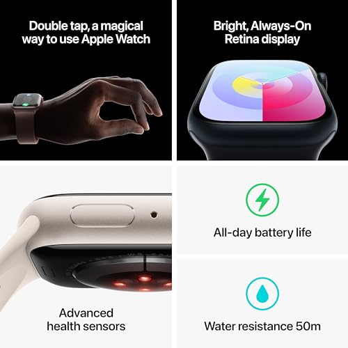 Apple Watch Series 9 (GPS) 41mm Aluminum Case with Storm Blue Sport Band - M/L - Silver - MR913LL/A - Image 5