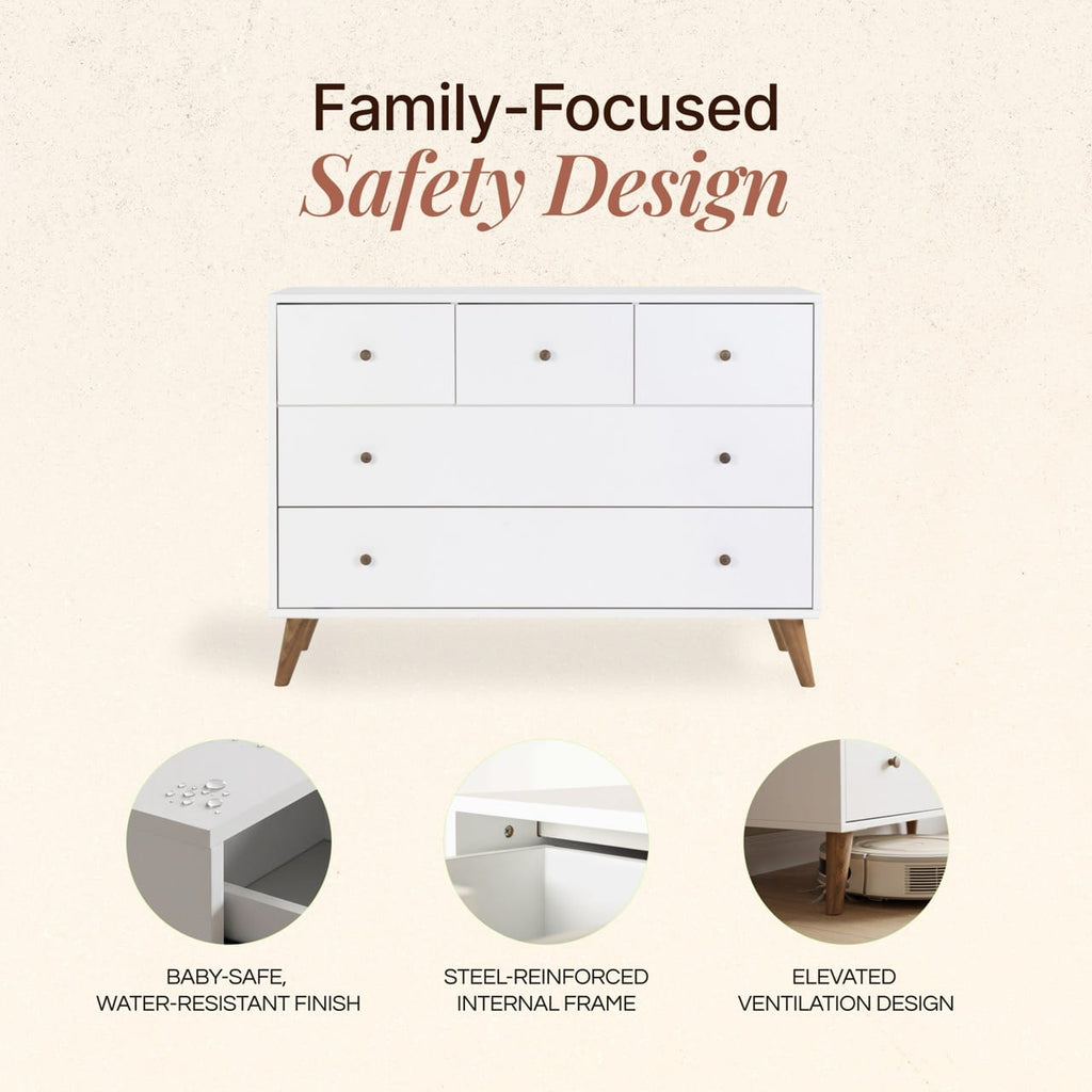 Dadada Austin 5-Drawer Dresser - White / Walnut Oak - Image 10