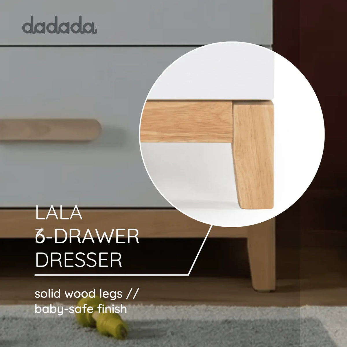Dadada Lala Big 6-Drawer Dresser - White / Natural - Image 3