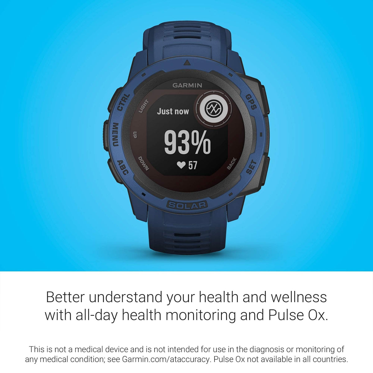 Garmin - Instinct Solar Rugged GPS Smartwatch 45mm - Tidal Blue - 010-02293-11 - Image 3