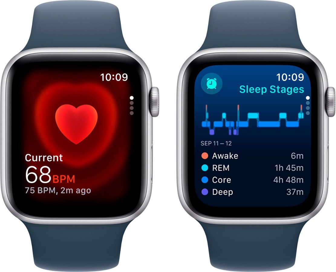 Apple Watch SE 2nd Generation (GPS + Cellular) 44mm Silver Aluminum Case with Storm Blue Sport Band S/M - MRHE3LL/A - Image 7