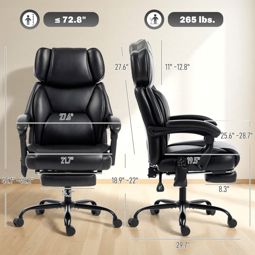 High Back Vibration Massage Office Chair with Heat, Reclining Back & Footrest - Image 4