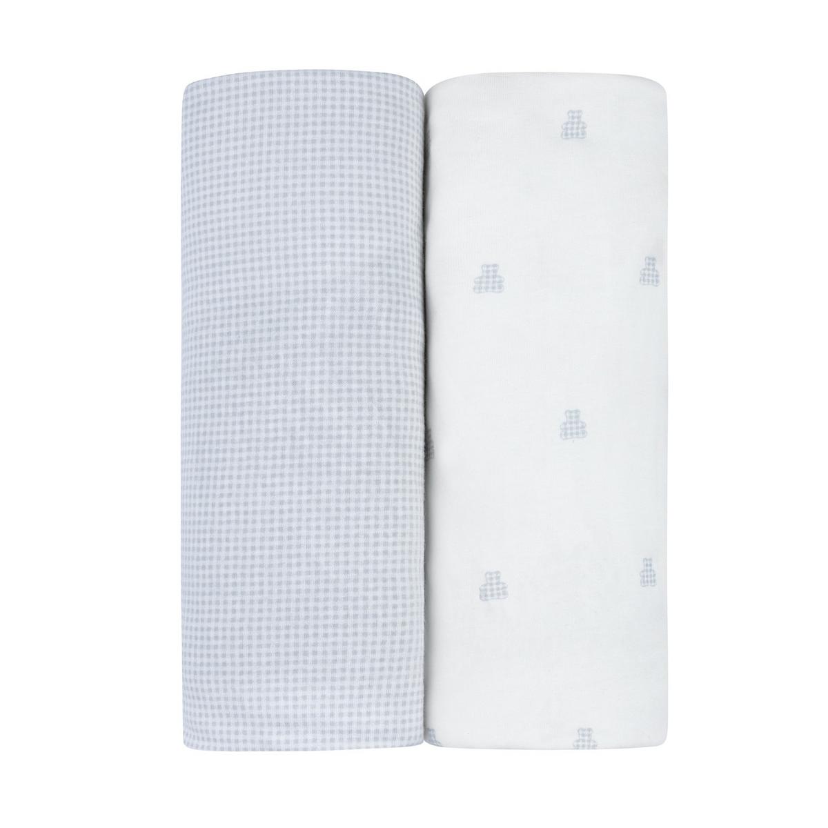 Ely's & Co. 2 Pack Pack n Play Sheets - Gingham Bear Collection - Blue - Image 2