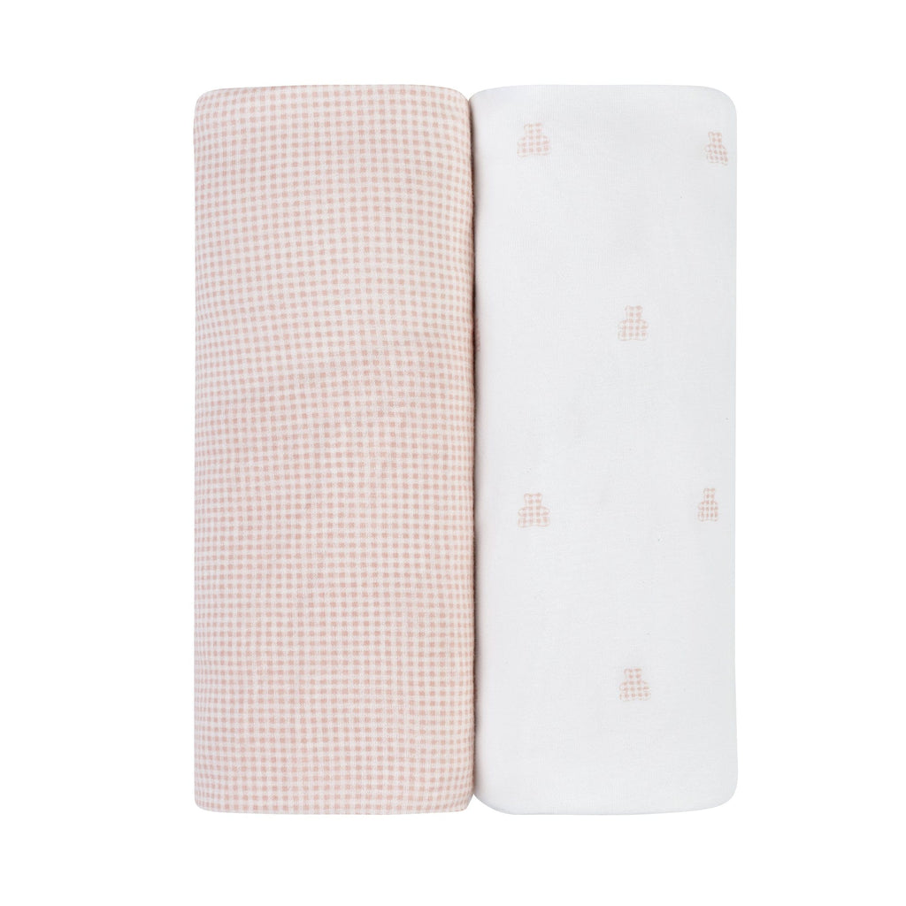 Ely's & Co. 2 Pack Pack n Play Sheets - Gingham Bear Collection - Pink