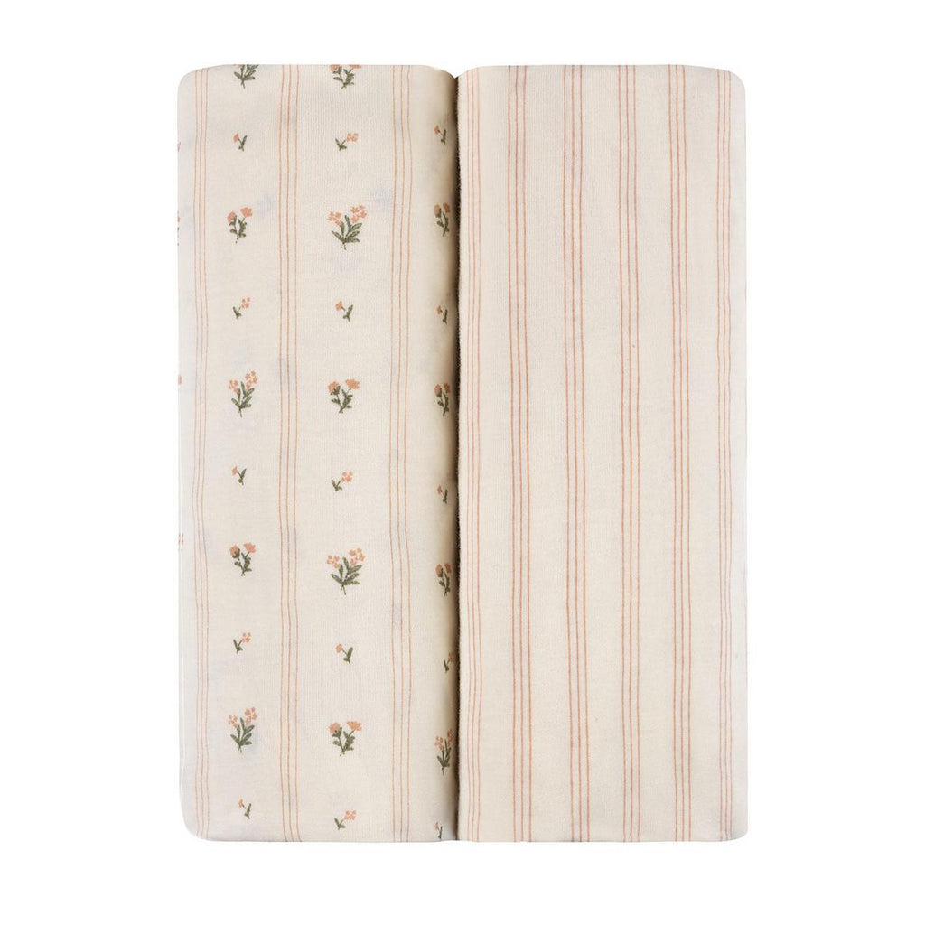 Ely's & Co. 2 Pack Pack n Play Sheets - Linear Floral Collection - Pink - Image 2