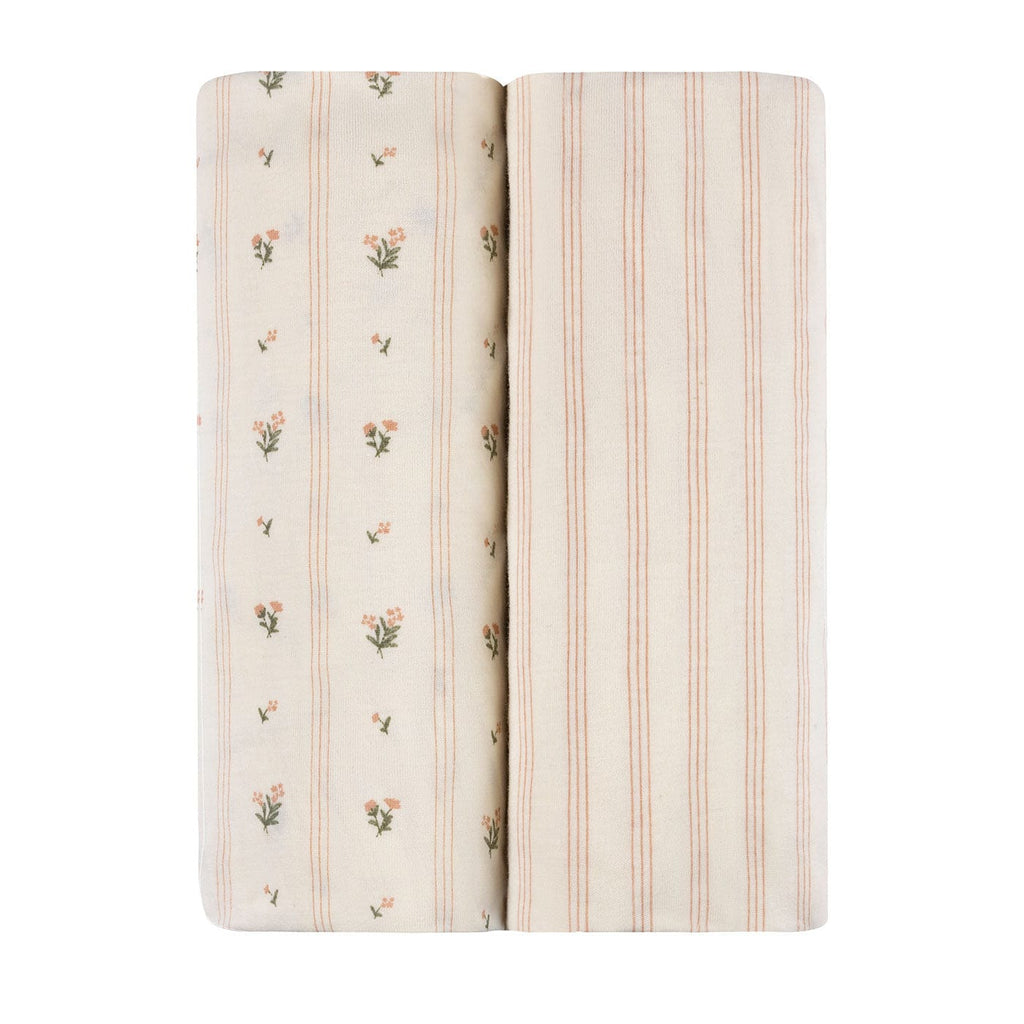Ely's & Co. 2 Pack Pack n Play Sheets - Linear Floral Collection - Pink