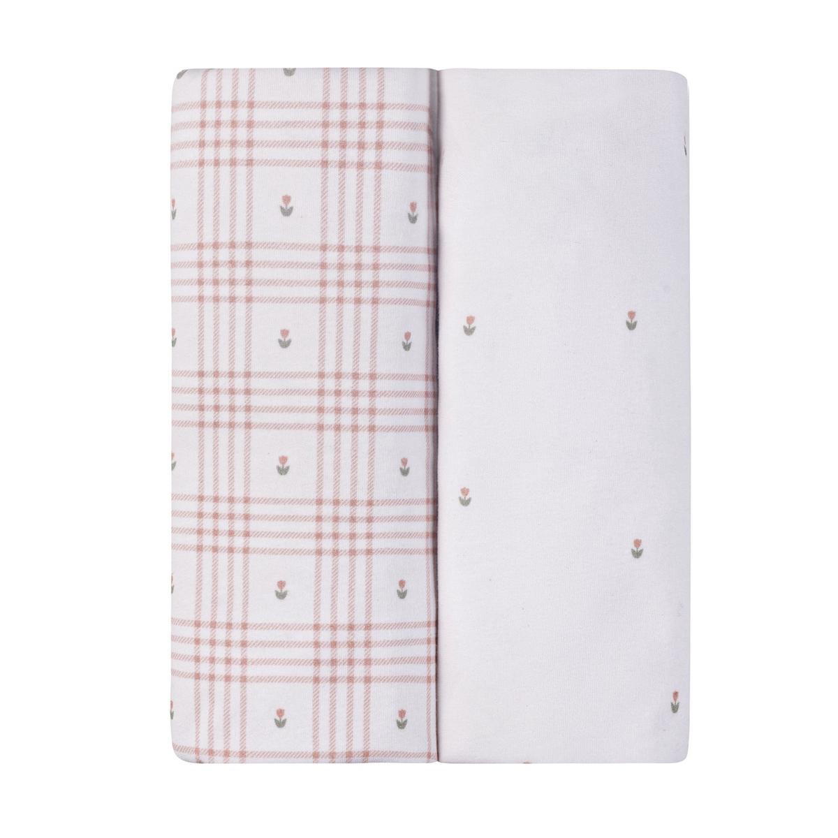 Ely's & Co. 2 Pack Waterproof Changing Pad Covers - Floral Plaid Collection - Pink - Image 2