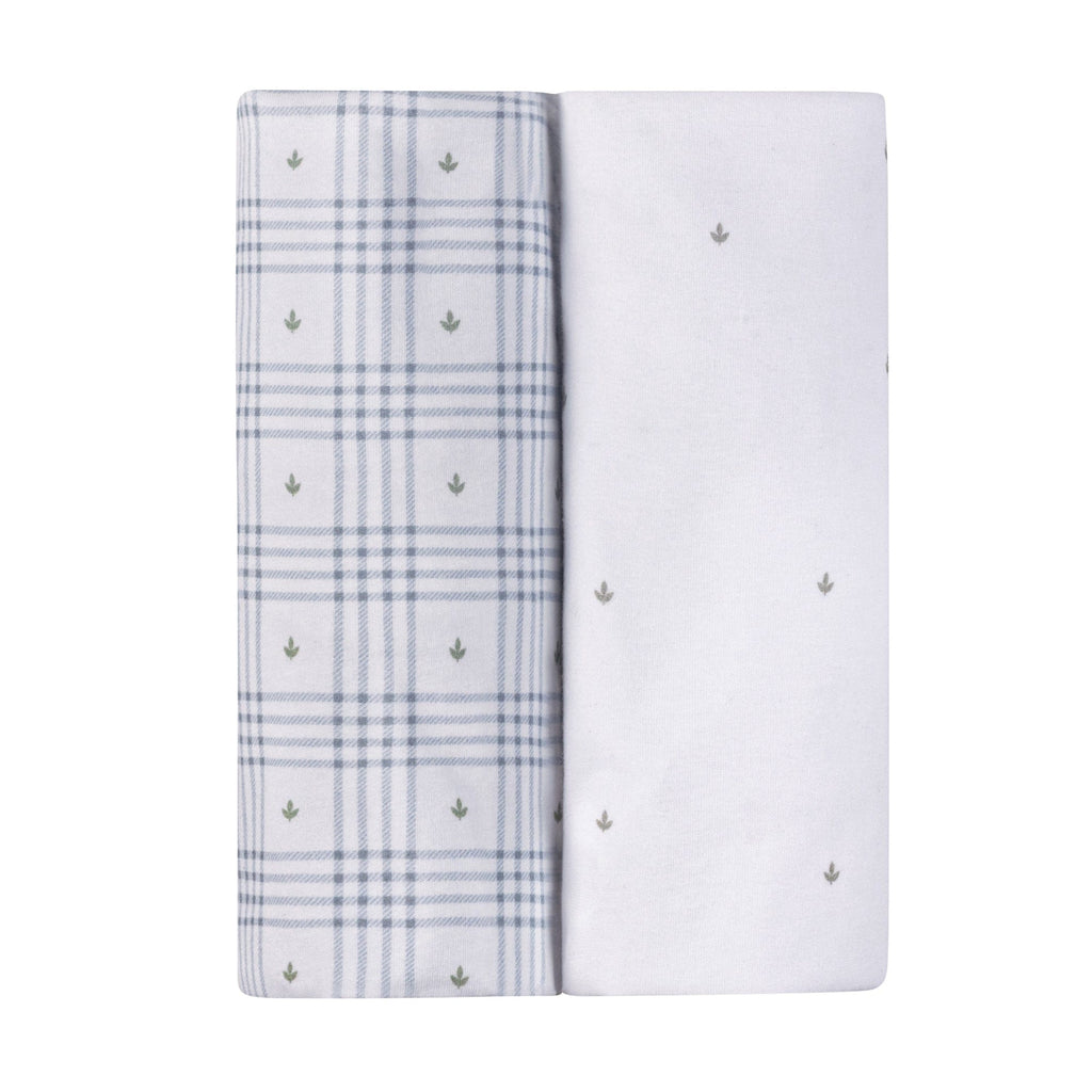 Ely's & Co. 2 Pack Waterproof Crib Sheets - Floral Plaid Collection - Blue