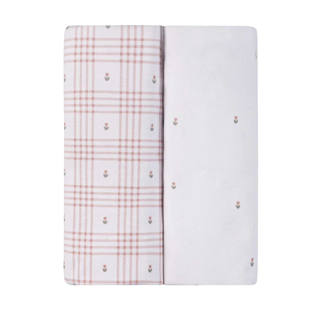 Ely's & Co. 2 Pack Waterproof Crib Sheets - Floral Plaid Collection - Pink