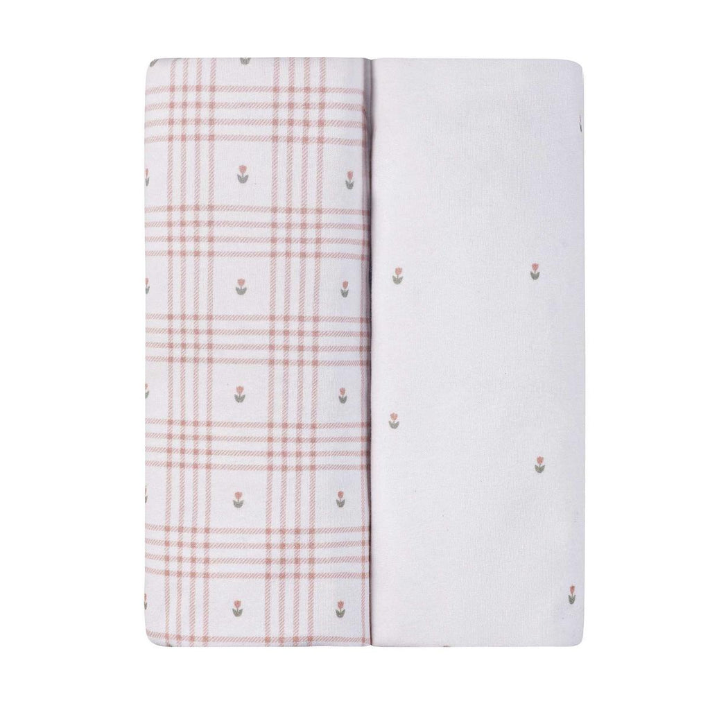 Ely's & Co. 2 Pack Waterproof Pack n Play Sheets - Floral Plaid Collection - Pink - Image 2