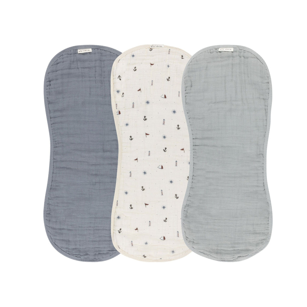Ely's & Co. 3 Pack Muslin Burp Cloths - Blue Nautical
