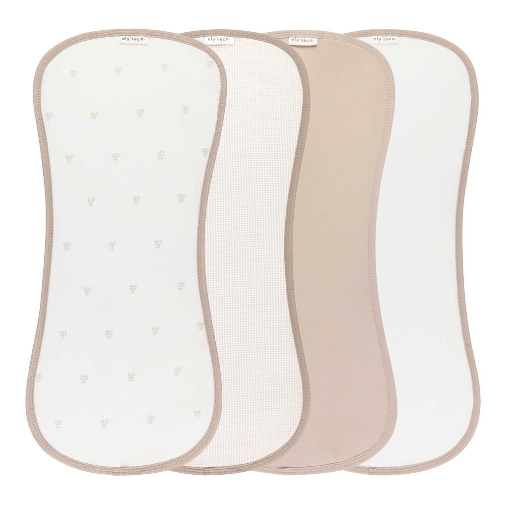 Ely's & Co. 4 Pack Absorbent Burp Cloths - Gingham Bear Collection - Tan