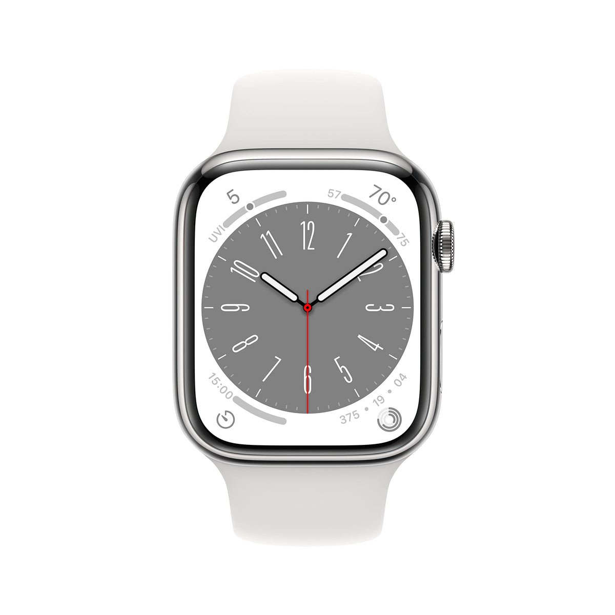 Apple Watch Series 8 GPS + Cellular 45mm Silver Stainless Steel Case with White Sport Band - M/L - MNVW3LL/A - Image 2