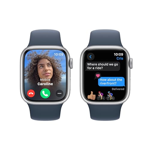 Apple Watch Series 9 (GPS) 41mm Aluminum Case with Storm Blue Sport Band - M/L - Silver - MR913LL/A - Image 4