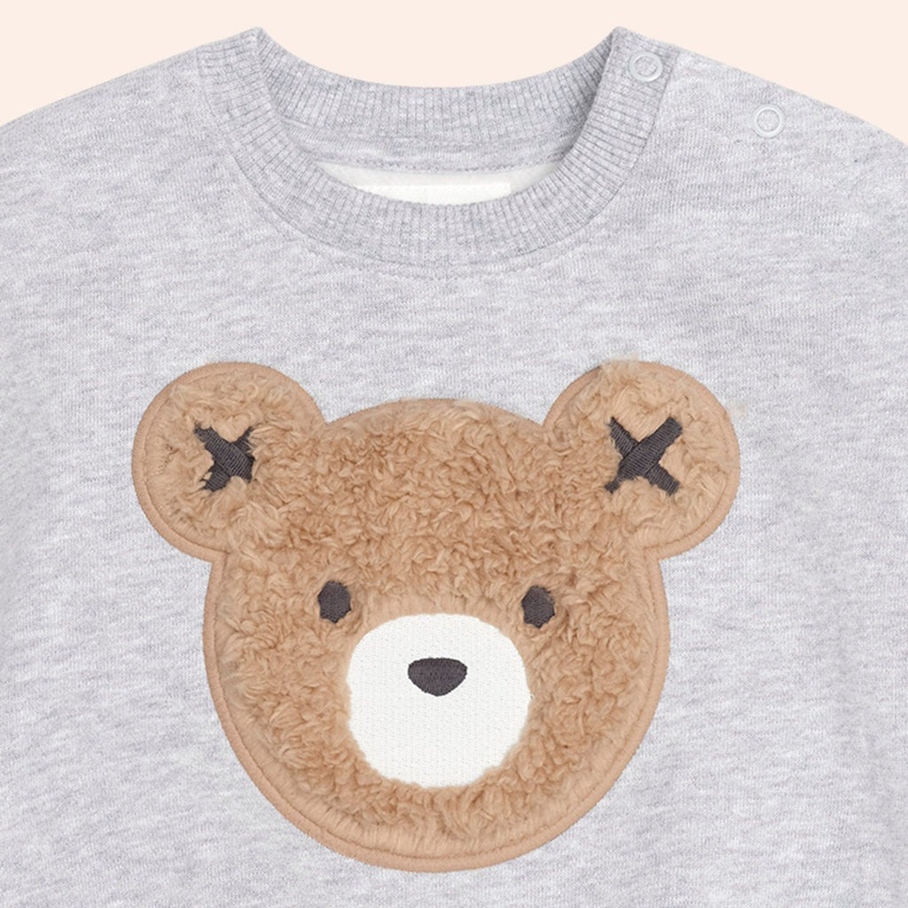 Huxbaby Furry Huxbear Sweatshirt – Grey Marle, 3-6M - Image 3