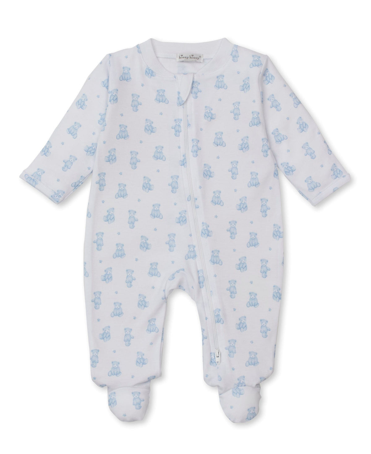 Kissy Kissy Footie w/ Zip - Teddy Bears, Light Blue, 0-3M