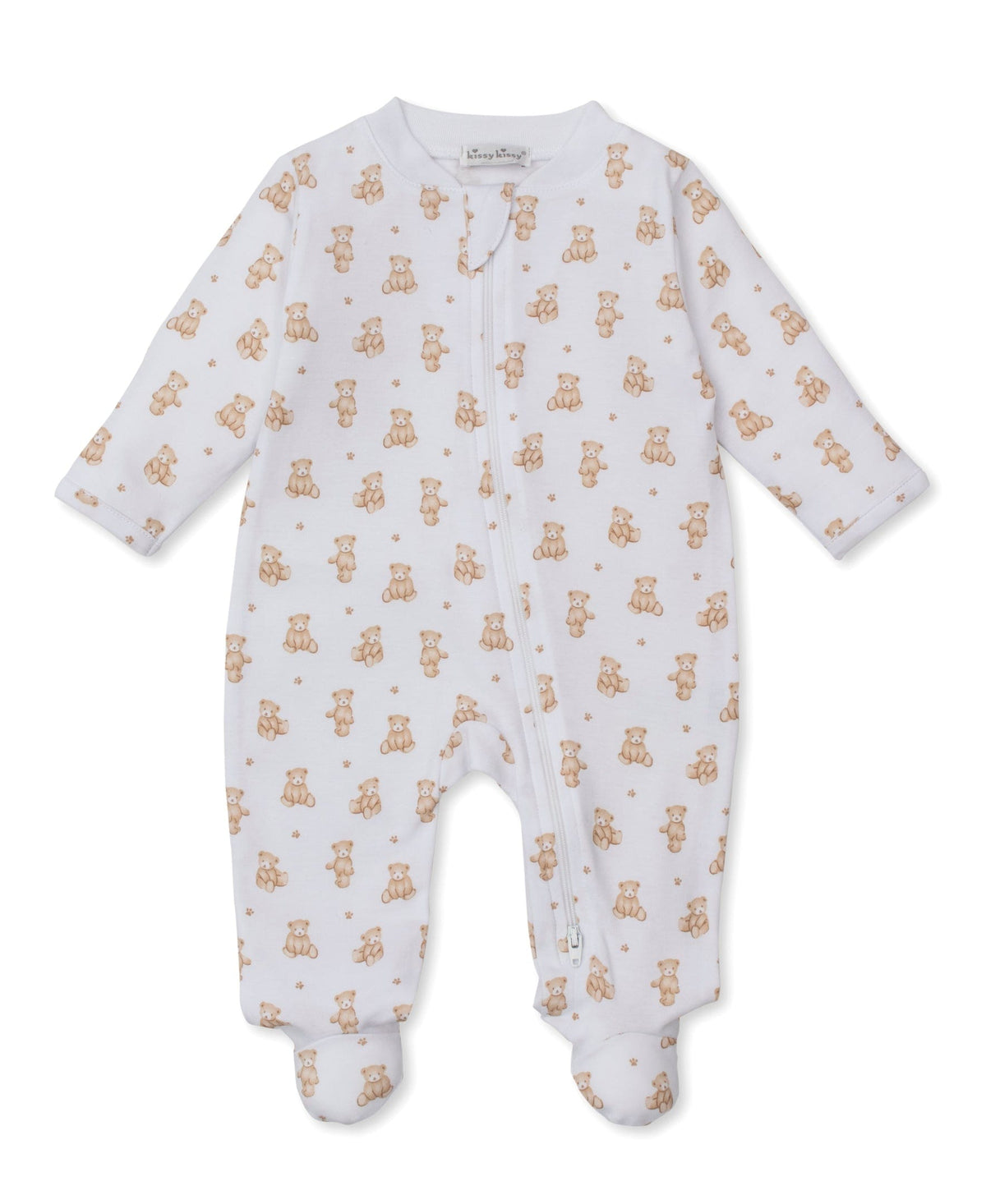 Kissy Kissy Footie w/ Zip - Teddy Bears, Tan, 0-3M