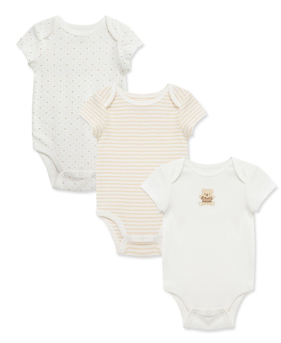 Little Me Gentle Bear 3-Pack Bodysuits - Ivory, 3M - Image 6