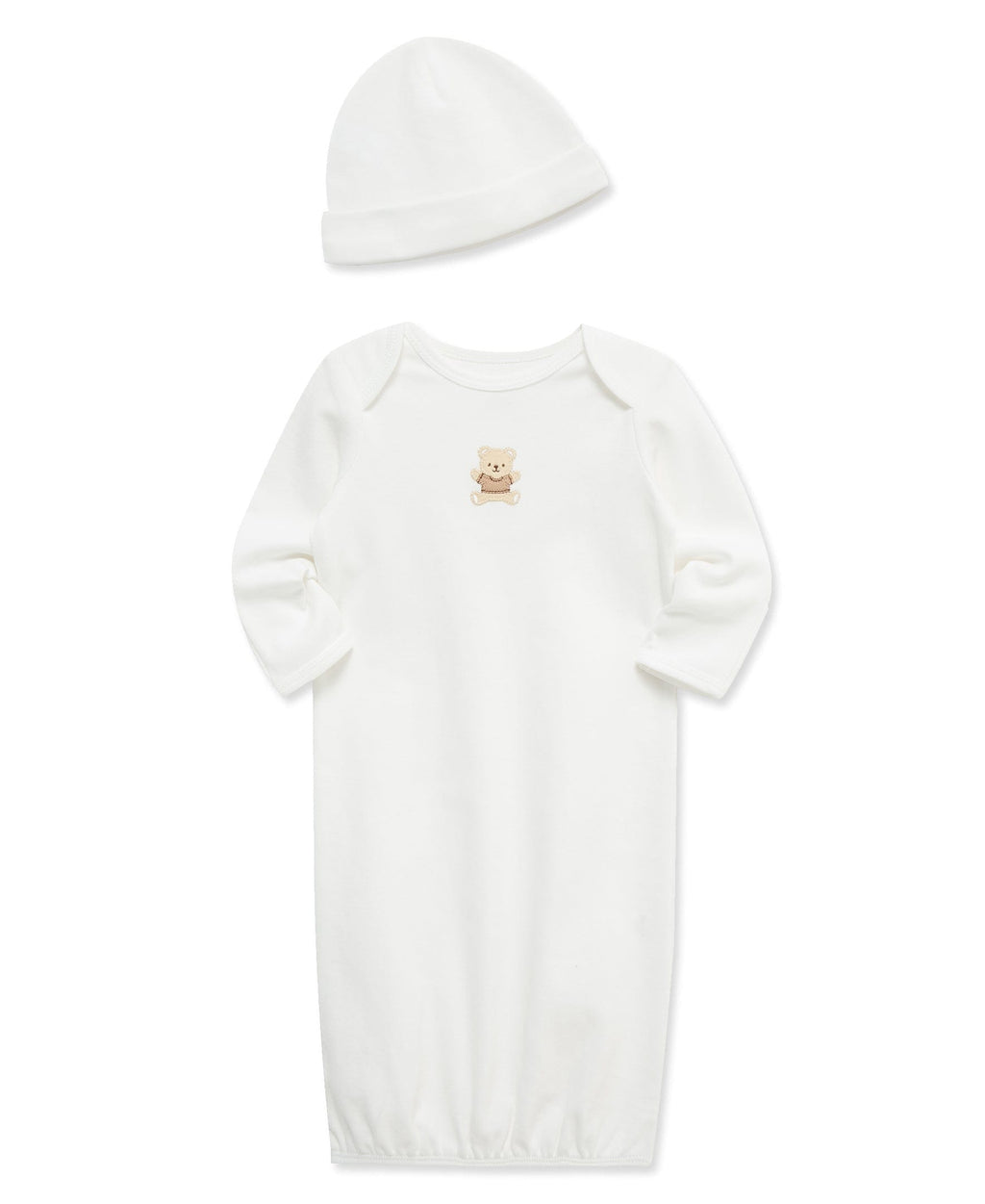 Little Me Gentle Bear Sleeper Gown and Hat - Ivory, 0-3M - Image 2