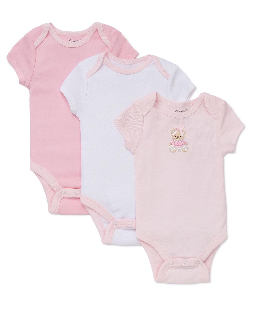 Little Me Sweet Bear 3-Pack Bodysuits - Pink Multi, 3M - Image 5