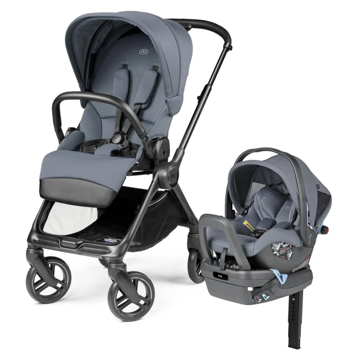 PEG Switch Reversible Handle Stroller + Primo Viaggio Nido Infant Car Seat Travel System Bundle - Nordic Blue