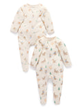 Purebaby 2 Pack Zip Growsuit - Wolf Cub Print, 0-3M