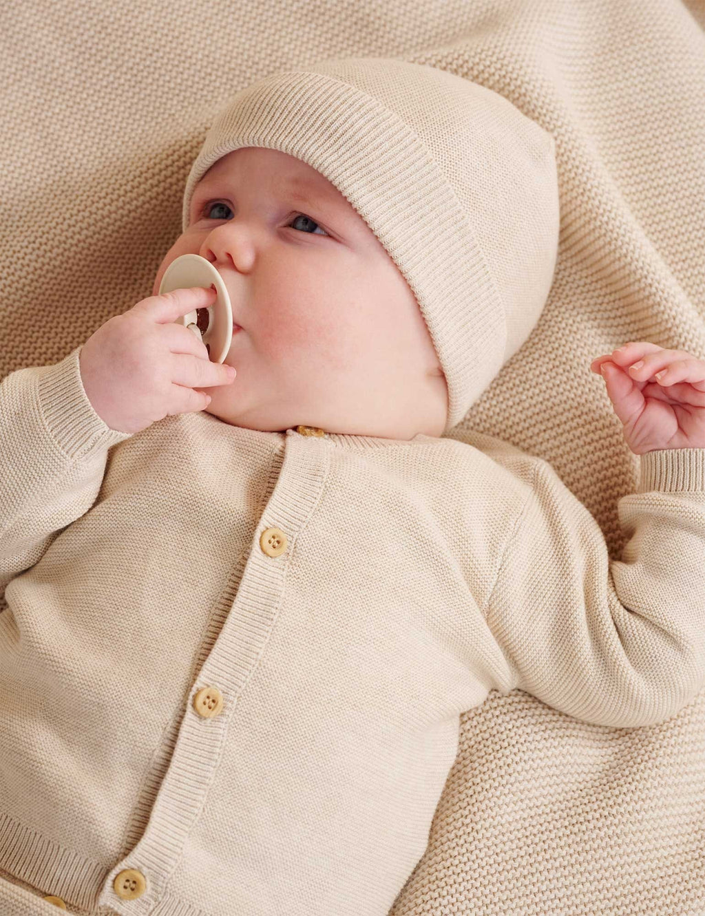 Purebaby Textured Cardigan - Wheat Melange, 3-6M - Image 2