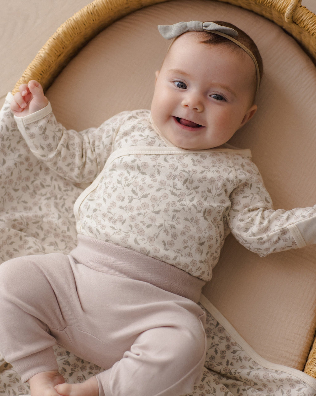 Quincy Mae Side Snap Bodysuit + Pant Set - Floret, NB - Image 3