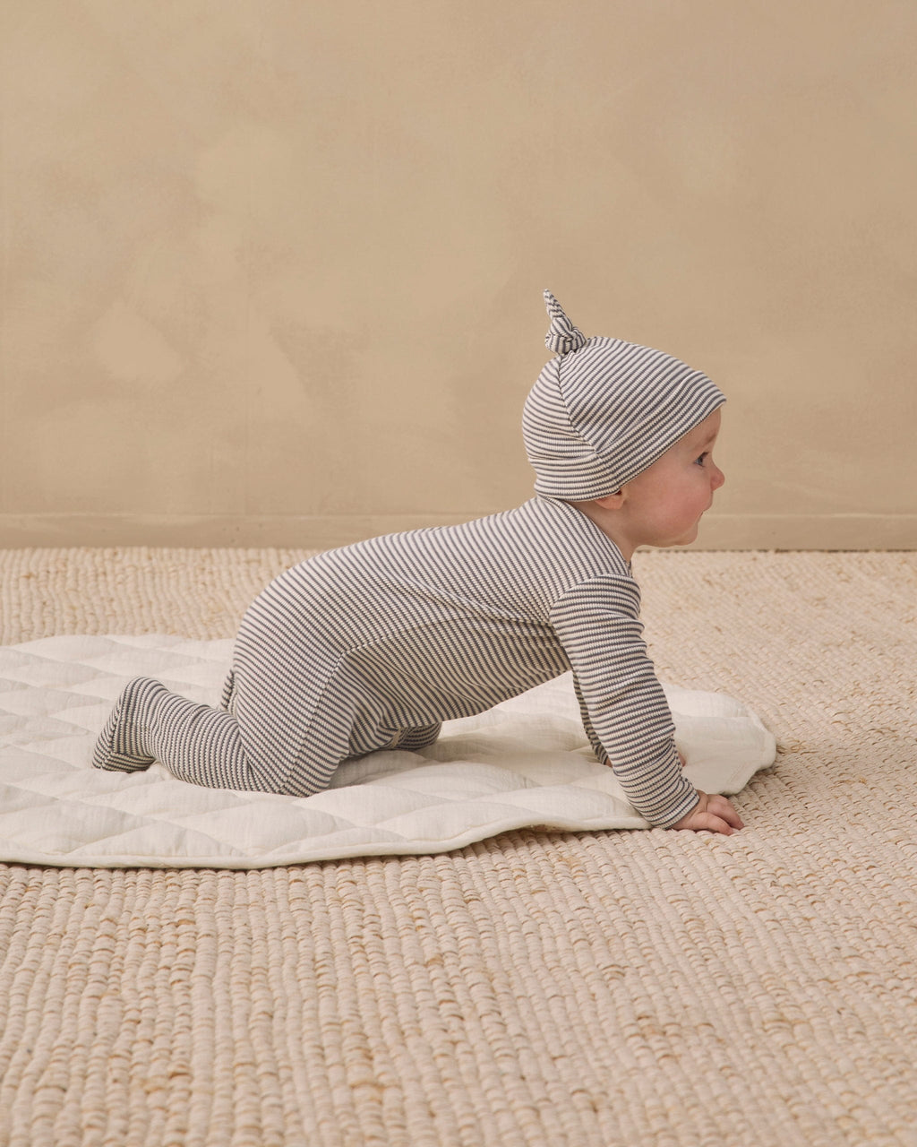 Quincy Mae Waffle Sleep Set - Midnight Microstripe, NB - Image 3