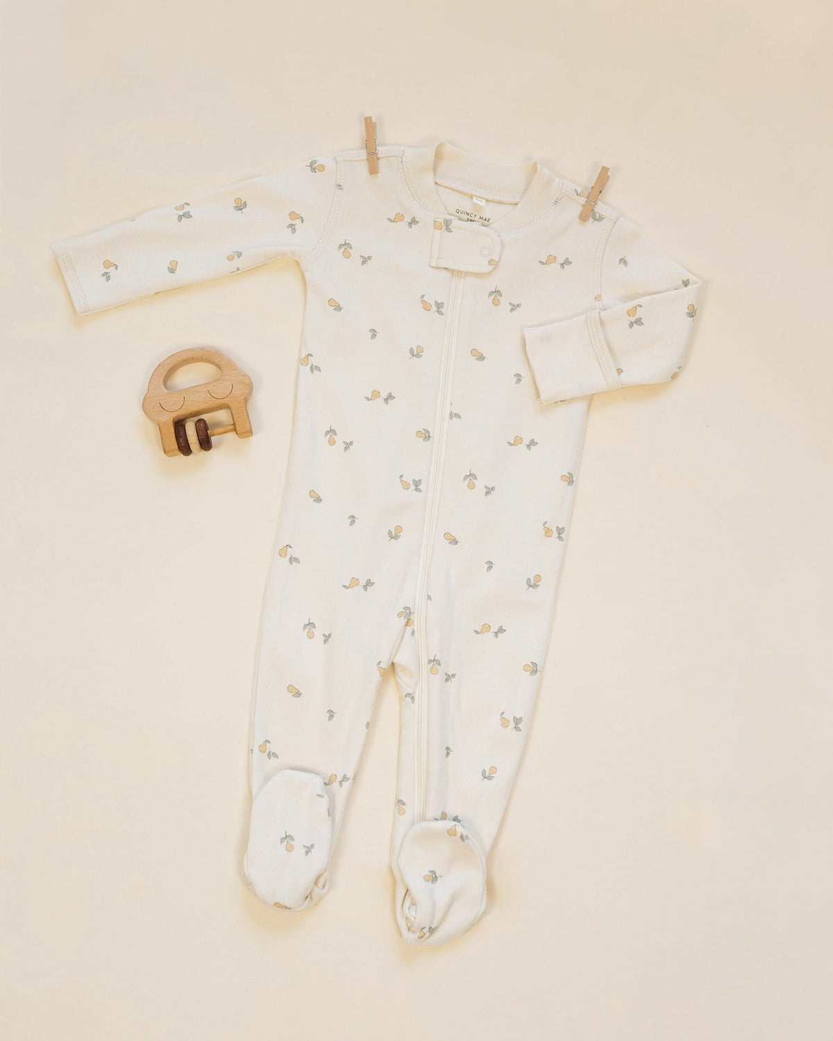 Quincy Mae Zip Long Sleeve Sleeper Footie - Pears, 0-3M - Image 4
