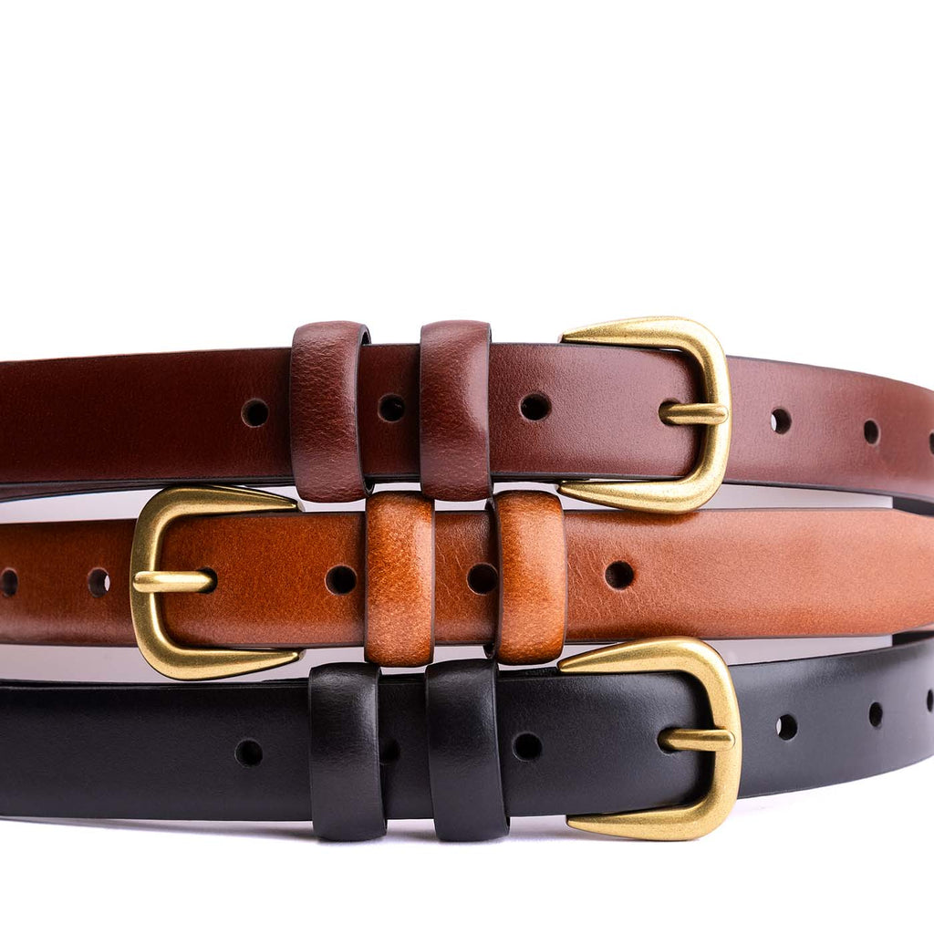 Women's Slim Double Loop Leather Belt - Image 9