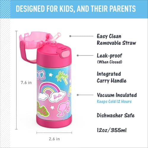 Thermos FUNtainer Vacuum Insulated Stainless Steel Straw Water Bottle 12oz - Barbie - Image 3